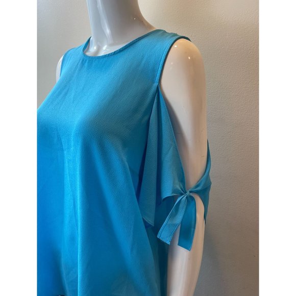 CeCe Womens Cold Shoulder Blouse Top Round Neck Keyhole Back Aqua Blue Size M - Picture 4 of 7